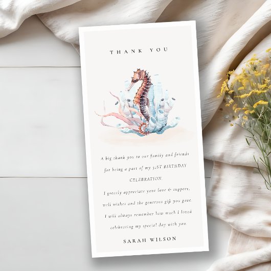 Onderwater Zeepaard Zeewier Koraal Verjaardag Elke Bedankkaart
