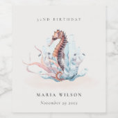 Onderwater Zeepaard Zeewier Koraal Verjaardag Elke Wijn Etiket (Enkel label)