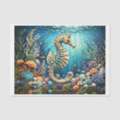 Onderwater zeepaardje met schelpen en koralen tissuepapier (Voorkant)