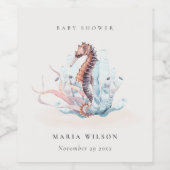Onderwater Zeepaardje Zeewier Koraal Baby Shower Wijn Etiket (Enkel label)