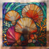 Onderwater zeeschelpen en koralen gebrandschilderd raamsticker (Vel 2)