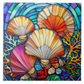 Onderwater zeeschelpen en koralen gebrandschilderd tegeltje (Voorkant)