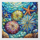 Onderwater Zeesterren en egel Glas in lood kunst Raamsticker (Vel)