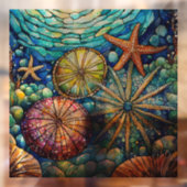 Onderwater Zeesterren en egel Glas in lood kunst Raamsticker (Vel 2)
