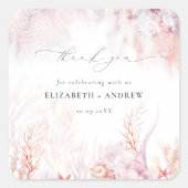 Onderwater zeewier | Seashell Waterverf Wedding Vierkante Sticker (Voorkant)