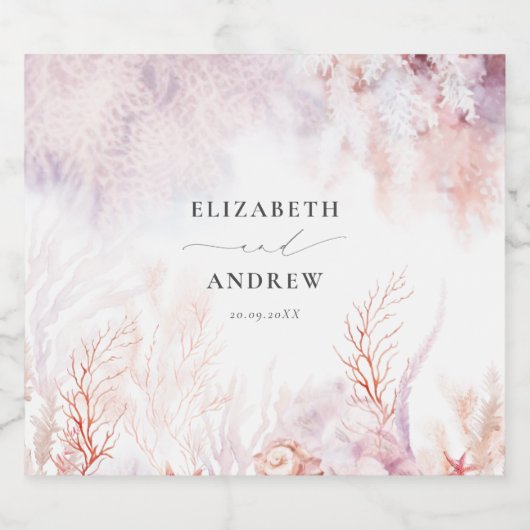 Onderwater zeewier | Seashell Wedding Sparkling Wijnetiket (Enkel label)