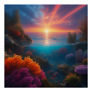 Onderwater Zonsondergang Tropisch 1 Perfect Poster