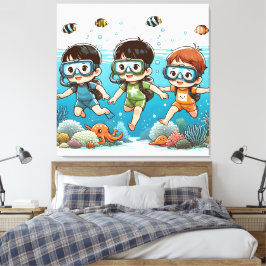 Onderwateravontuur met vrienden canvas afdruk