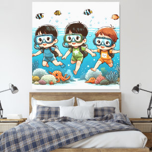 Onderwateravontuur met vrienden canvas afdruk