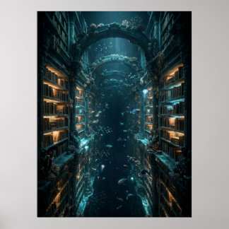 Onderwaterbibliotheek Fantasie Kunst Poster