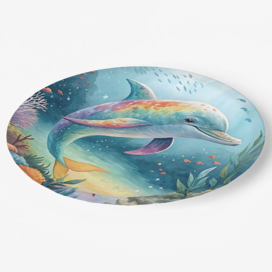 onderwaterdolfijn papieren bordje (Gekanteld)