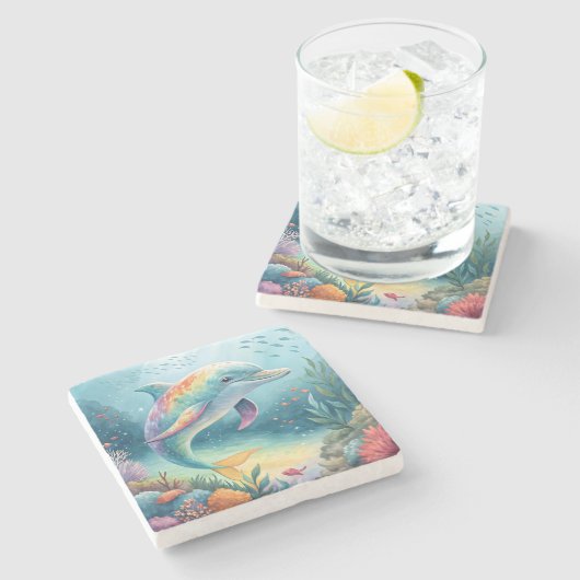 onderwaterdolfijn stenen onderzetter (Zijkant)