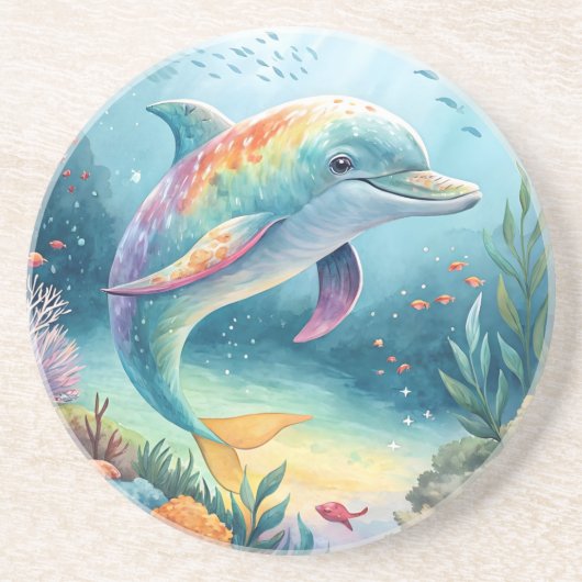 onderwaterdolfijn zandsteen onderzetter (Voorkant)