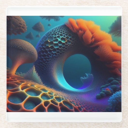 onderwaterfractaal landschap glazen onderzetter (Voorkant)