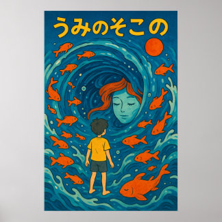 Onderwaterjongen Goudvis Illustratie Poster
