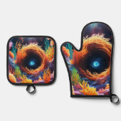 onderwaterkoraalvortex ovenwant & pannenlap set (Voorkant)