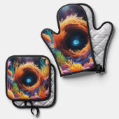 onderwaterkoraalvortex ovenwant & pannenlap set (Voorkant / Achterkant)