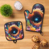 onderwaterkoraalvortex ovenwant & pannenlap set (Top down)