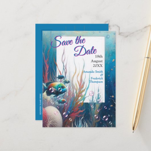 Onderwaterkunst van vis en koraal in acryl aankondigingskaart (Voorkant / Achterkant in situ)