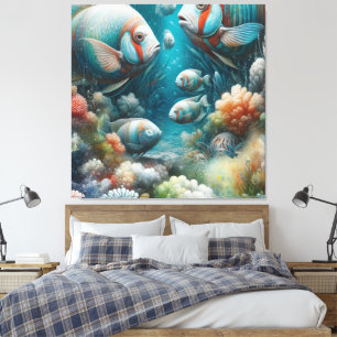 Onderwaterkunst van vis en koraal in acryl canvas afdruk