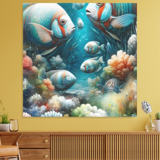 Onderwaterkunst van vis en koraal in acryl canvas afdruk (Insitu (Woonkamer))