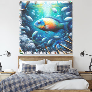 Onderwaterkunst van vis en koraal in acryl canvas afdruk