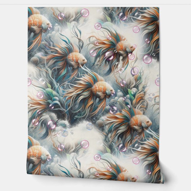 Onderwaterkunst van vis en koraal in acrylverf behang (Afrollen)