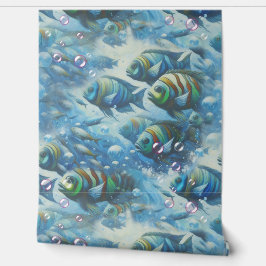 Onderwaterkunst van vis en koraal in acrylverf behang