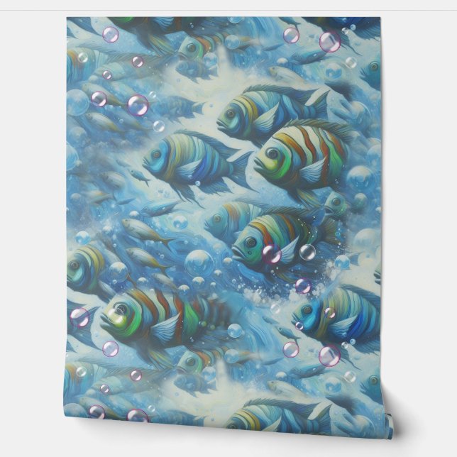 Onderwaterkunst van vis en koraal in acrylverf behang (Afrollen)