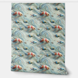 Onderwaterkunst van vis en koraal in acrylverf behang