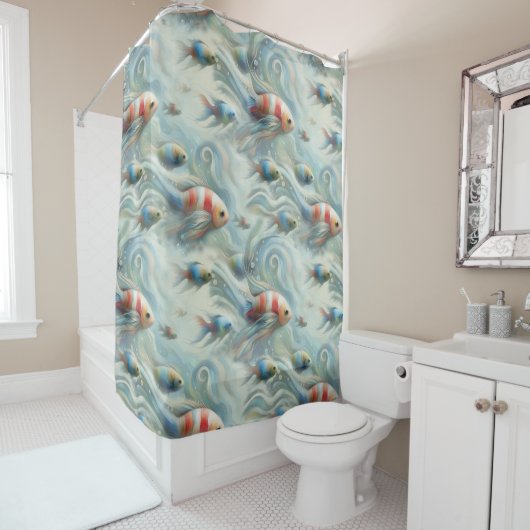 Onderwaterkunst van vis en koraal in acrylverf douchegordijn (In situ)