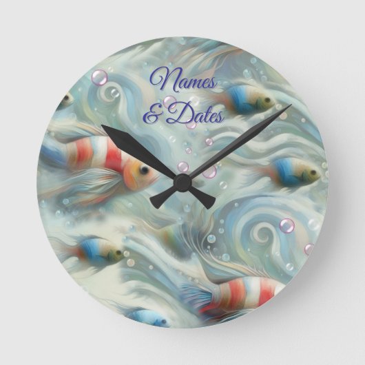 Onderwaterkunst van vis en koraal in acrylverf ronde klok (Voorkant)