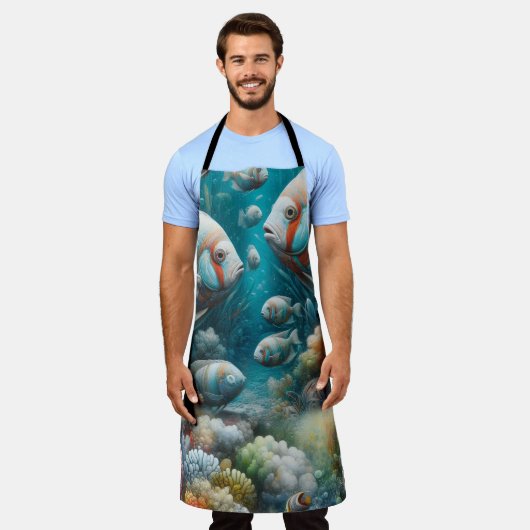 Onderwaterkunst van vis en koraal in acrylverf schort (Gedragen)