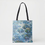 Onderwaterkunst van vis en koraal in acrylverf tote bag (Voorkant)