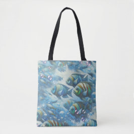 Onderwaterkunst van vis en koraal in acrylverf tote bag