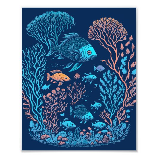 Onderwaterlandschap kleurrijke vissen en koraalrif foto afdruk (Voorkant)