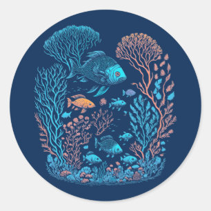 Onderwaterlandschap kleurrijke vissen en koraalrif ronde sticker