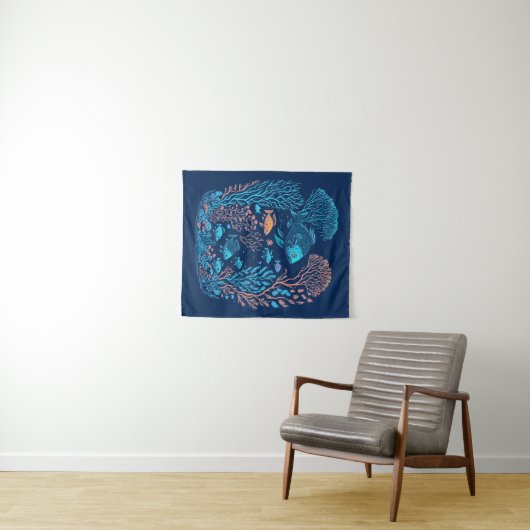 Onderwaterlandschap kleurrijke vissen en koraalrif wandkleed (In Situ (horizontaal))