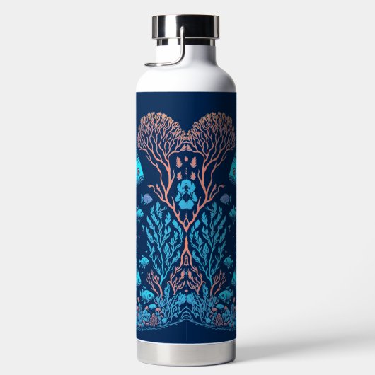 Onderwaterlandschap kleurrijke vissen en koraalrif waterfles (Rechts)