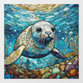 Onderwaterrobbe Glas-in-lood-kunst Raamsticker (Vel)