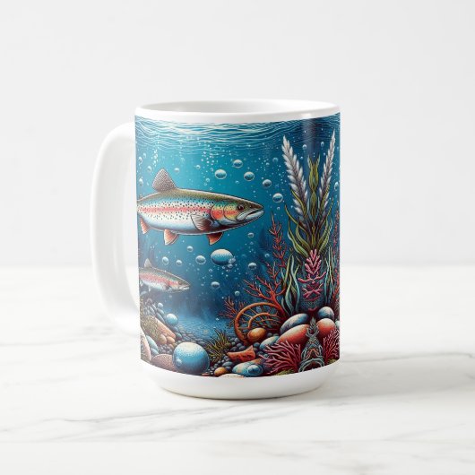 Onderwaterscène met forel koffiemok (Voorkant links)