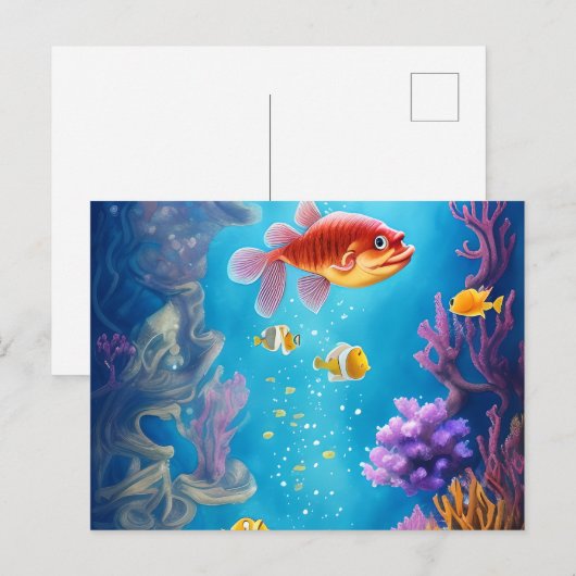 Onderwaterscène met grappige vis briefkaart (Voorkant / Achterkant)