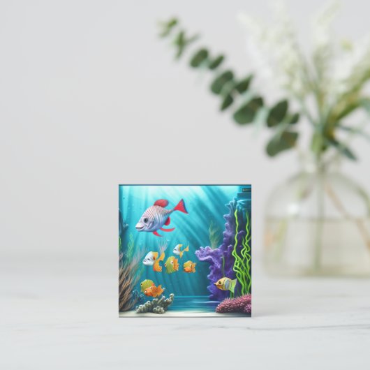 Onderwaterscène met Hyper Realistic Fish Vierkante Visitekaartje (Staand voorkant)