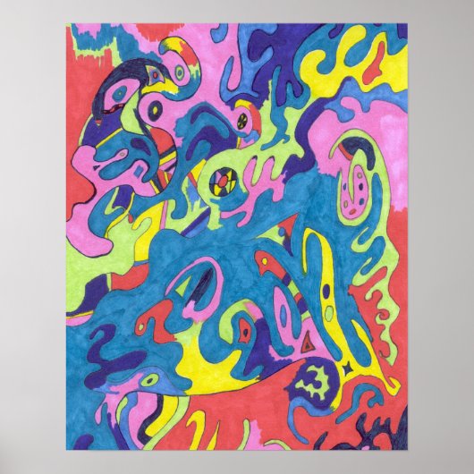 "Onderwaterspeelplaats" 16x20 Abstracte kunst Poster (Voorkant)