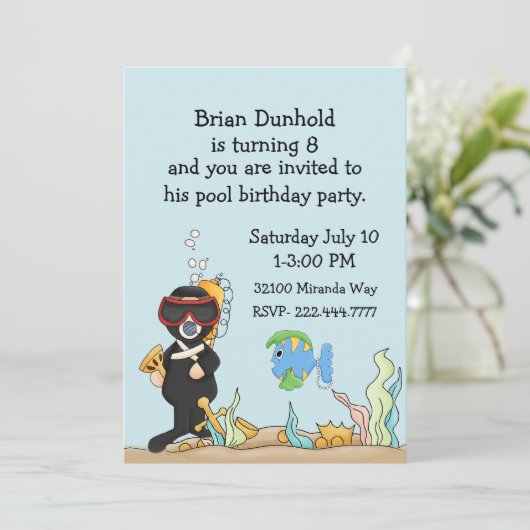 Onderwaterthema Birthday Party - Uitnodiging kind (Staand voorkant)