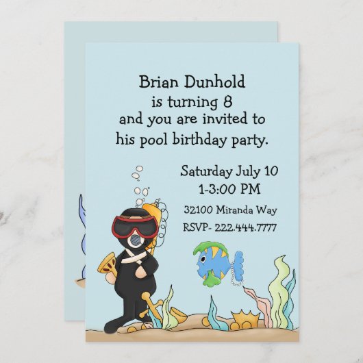 Onderwaterthema Birthday Party - Uitnodiging kind (Voorkant / Achterkant)