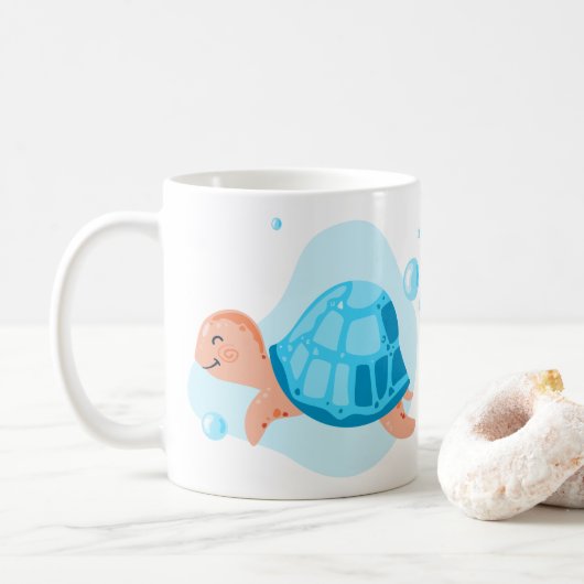Onderwaterwereld. Het leven in de oceaan. Schattig Koffiemok (Met donut)