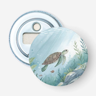 Onderwaterwereld met schildpad button flesopener