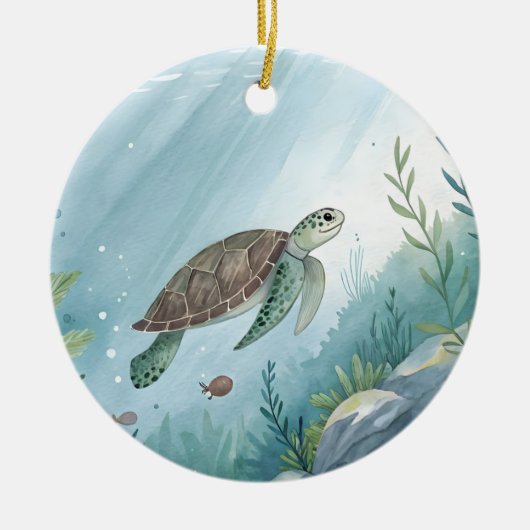 Onderwaterwereld met schildpad keramisch ornament (Voorkant)
