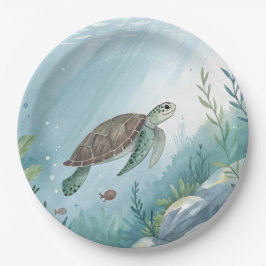 Onderwaterwereld met schildpad papieren bordje